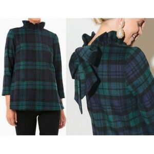 Tuckernuck Blackwatch Faye‎ Plaid Top Ruffle Bow Wool Blend Lined Blouse XXL